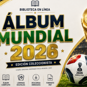 Portada del Álbum Digital Mundial 2026 de Biblioteca en Línea con diseño original para coleccionistas.